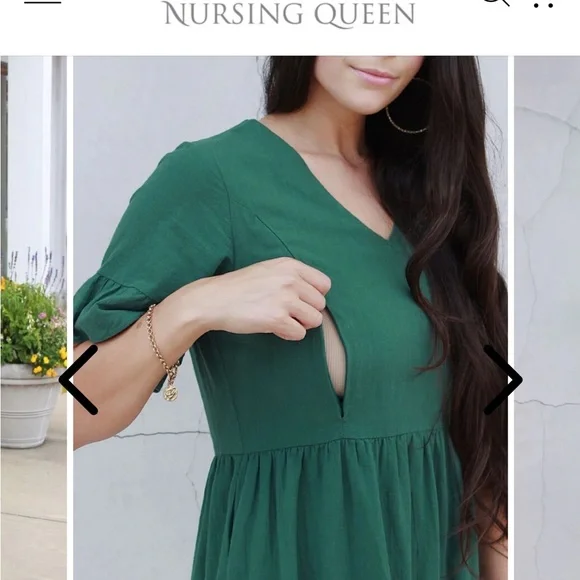 Nursing Queen Green Dress with Pockets and Bell Sleeves - Picture 2 of 10